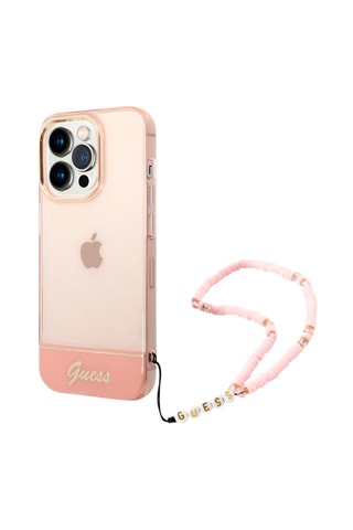 Cover Colors con cinghia con perline per iPhone 14 Pro Max - Rosa translucido - Guess
