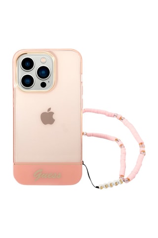 Cover Colors con cinghia con perline per iPhone 14 Pro Max - Rosa translucido - Guess