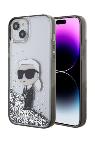 Cover Glitter Ikonik con glitter galleggianti per iPhone 15 Plus - Argentato - Karl Lagerfeld