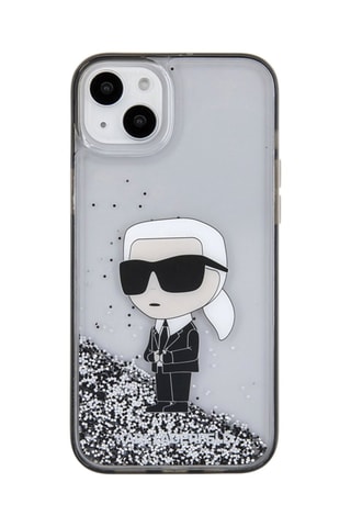 Cover Glitter Ikonik con glitter galleggianti per iPhone 15 Plus - Argentato - Karl Lagerfeld