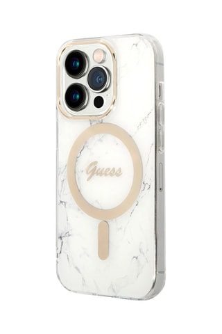 Set caricabatteria 15W Magsafe + Cover Magsafe Marmo Bianco per iPhone 14 Pro Max - Guess