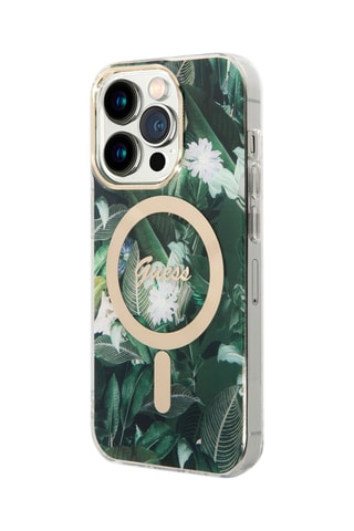 Set caricabatteria 15W Magsafe + Cover Magsafe Jungle Kaki per iPhone 14 Pro Max - Guess
