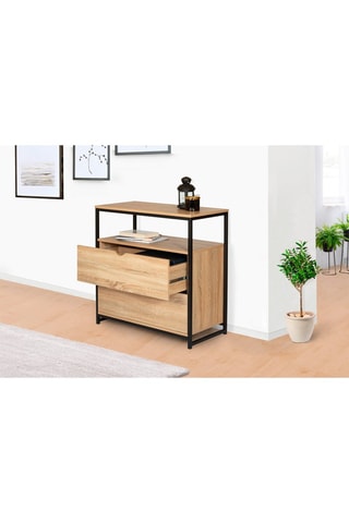 Commode 2 tiroirs Manufacture - Imitation bois clair et noir