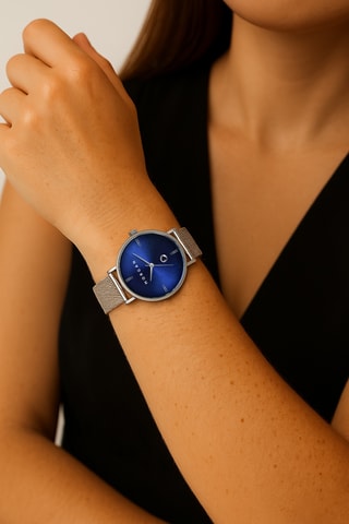 Montre à quartz en acier - Argenté et bleu