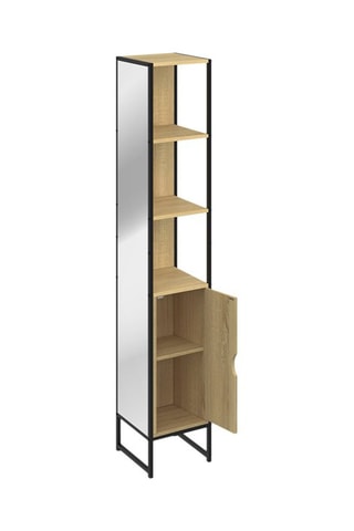 Colonna bagno 1 anta con specchio - Effetto legno e nero