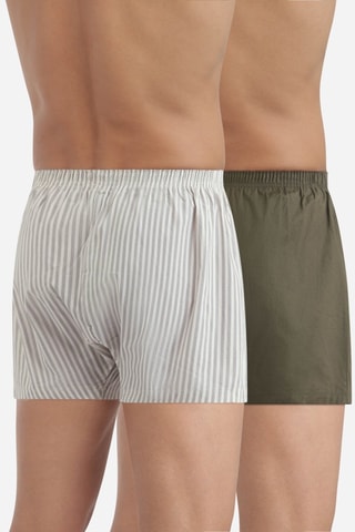 2 boxer Coton Stretch - A righe bianco e grigio