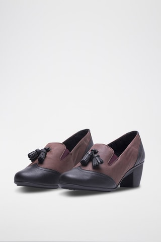 Mocassini con tacco in pelle - Nero e bordeaux