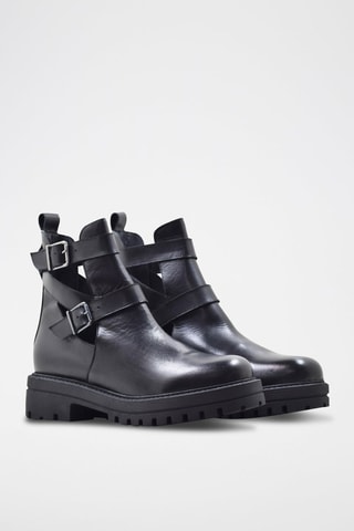 Stivaletti in crosta di pelle - Nero