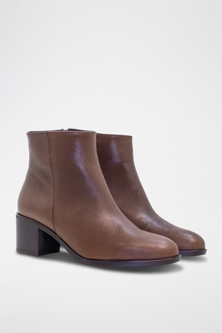 Stivaletti in pelle in crosta di pelle- Marrone