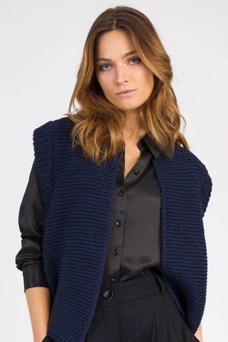 Mouwloos Wollen Vest - Gemêleerd Marineblauw