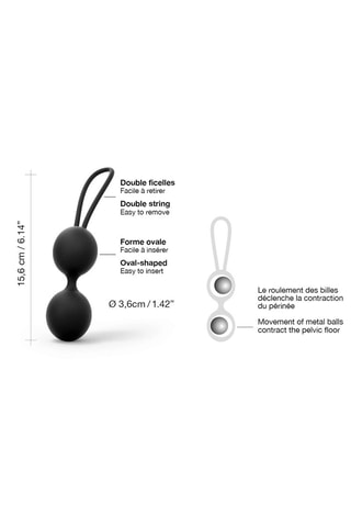 Boules de geisha waterproof Dual Balls - Noir - 15,6 cm