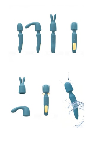 Vibromasseur 3-en-1 multi-têtes R-Evolution - Bleu - 20 cm