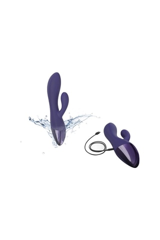 Vibromasseur avec stimulateur clitoridien Funky Bunny - 10,3 cm - Waterproof - Indigo