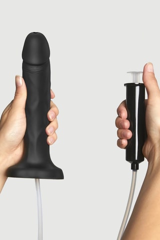 Dildo com bomba semi-realista - À prova de água - 17 cm - Preto