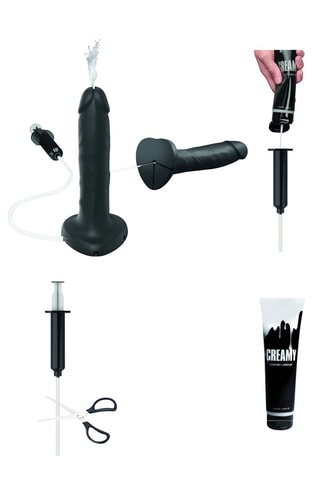 Dildo com bomba semi-realista - À prova de água - 17 cm - Preto