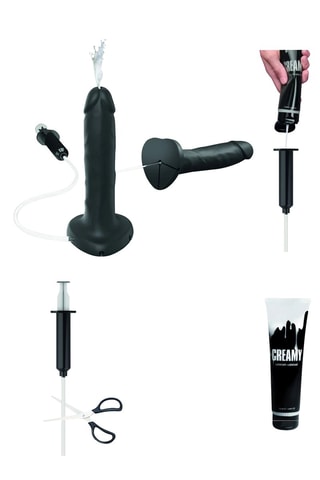 Dildo com bomba semi-realista - À prova de água -  17,8 cm - Preto