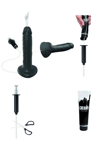 Dildo com bomba semi-realista - À prova de água -  17,8 cm - Preto