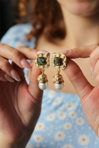 Pendientes - Labradoritas y perlas