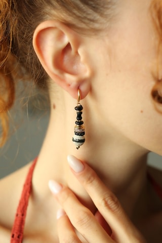 Pendientes - Chapado en oro amarillo y ónice