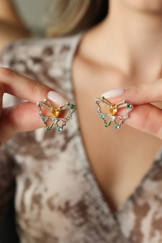 Pendientes - Chapado en oro amarillo y circones