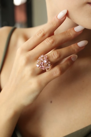 Anillo - Chapado en oro amarillo y circones