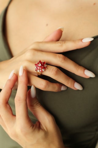 Anillo - Chapado en oro amarillo y circones