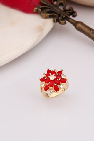 Anillo - Chapado en oro amarillo y circones