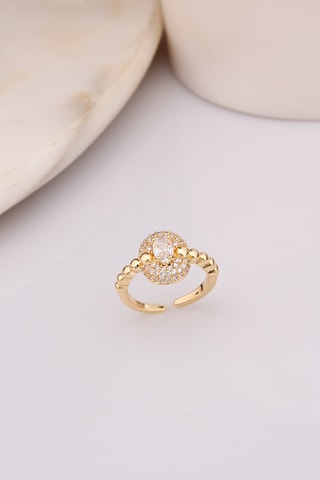 Anillo - Chapado en oro amarillo y circones