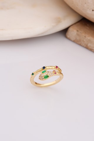 Anillo - Chapado en oro amarillo y circones