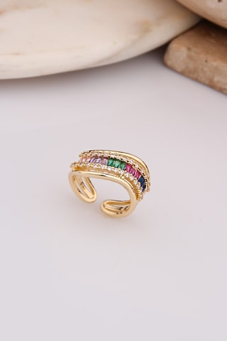 Anillo - Chapado en oro amarillo y circones