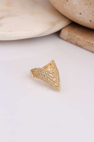 Anillo - Chapado en oro amarillo y circones