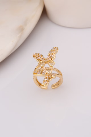 Anillo - Chapado en oro amarillo y circones