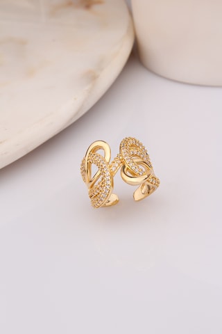 Anillo - Chapado en oro amarillo y circones