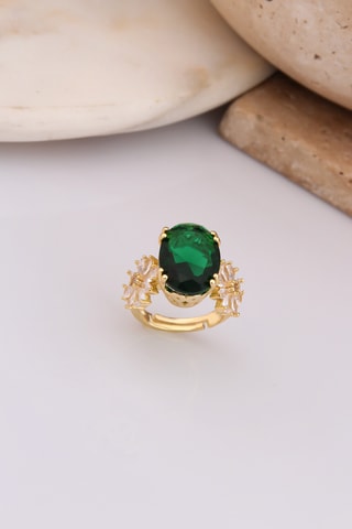 Anillo - Chapado en oro amarillo y circones