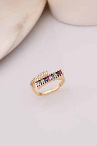 Anillo - Chapado en oro amarillo y circones