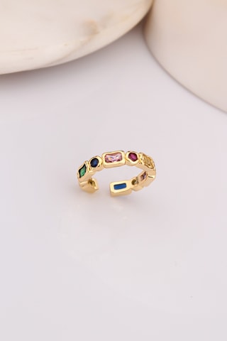 Anillo - Chapado en oro amarillo y circones