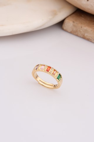 Anillo - Chapado en oro amarillo y circones