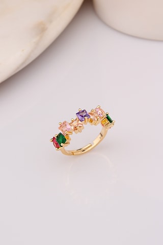 Anillo - Chapado en oro amarillo y circones