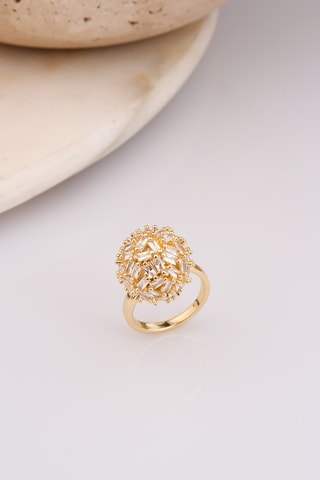 Anillo - Chapado en oro amarillo y circones