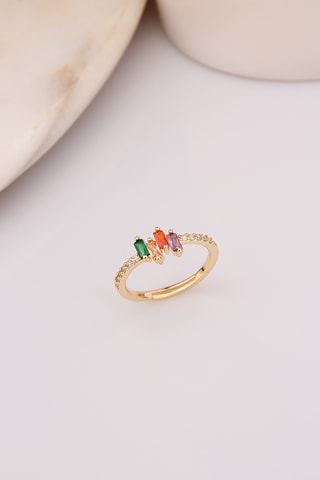Anillo - Chapado en oro amarillo y circones 