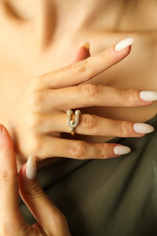 Anillo - Chapado en oro amarillo y circones