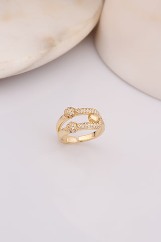 Anillo - Chapado en oro amarillo y circones