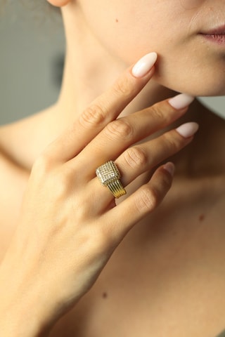 Anillo - Chapado en oro amarillo y circones