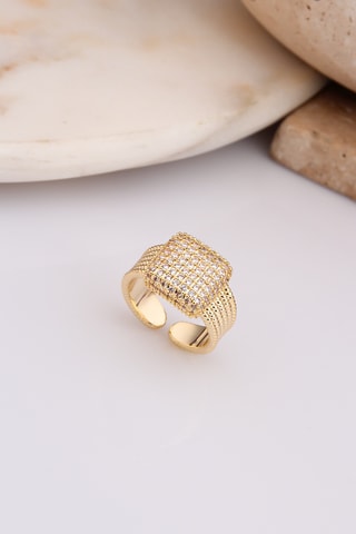 Anillo - Chapado en oro amarillo y circones