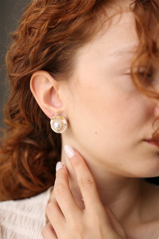 Pendientes bañados en oro fino amarillo - Circón y perlas