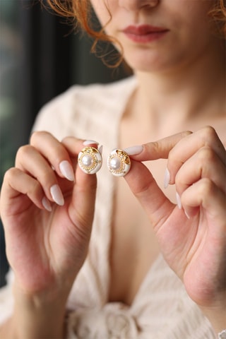 Pendientes bañados en oro fino amarillo - Circón y perlas