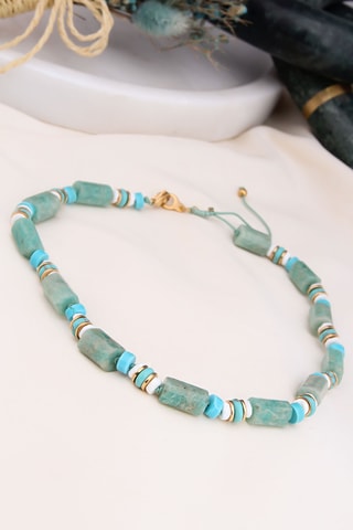 Collar - Chapado en oro amarillo, aguamarinas y jaspes 