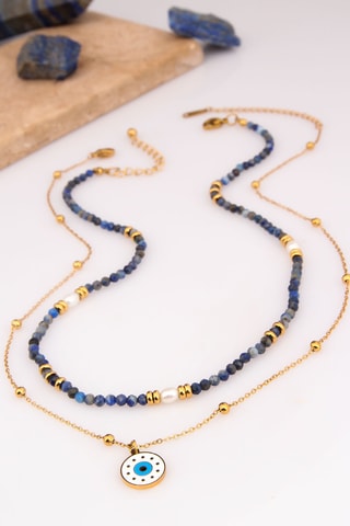 2 collares - Chapado en oro amarillo, lapislázuli y perlas cultivadas