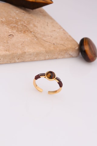 Anillo - Chapado en oro amarillo y ojo de tigre