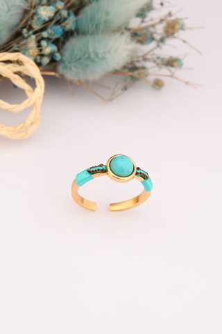 Anillo - Chapado en oro amarillo y turquesa